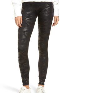 Spanx Matte Black Camo Faux Leather Leggings